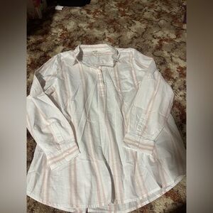 Goodthreads White Blouse with Soft Pink Stripes
